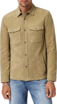 John Varvatos Jonah Herringbone Pattern Leather Overshirt