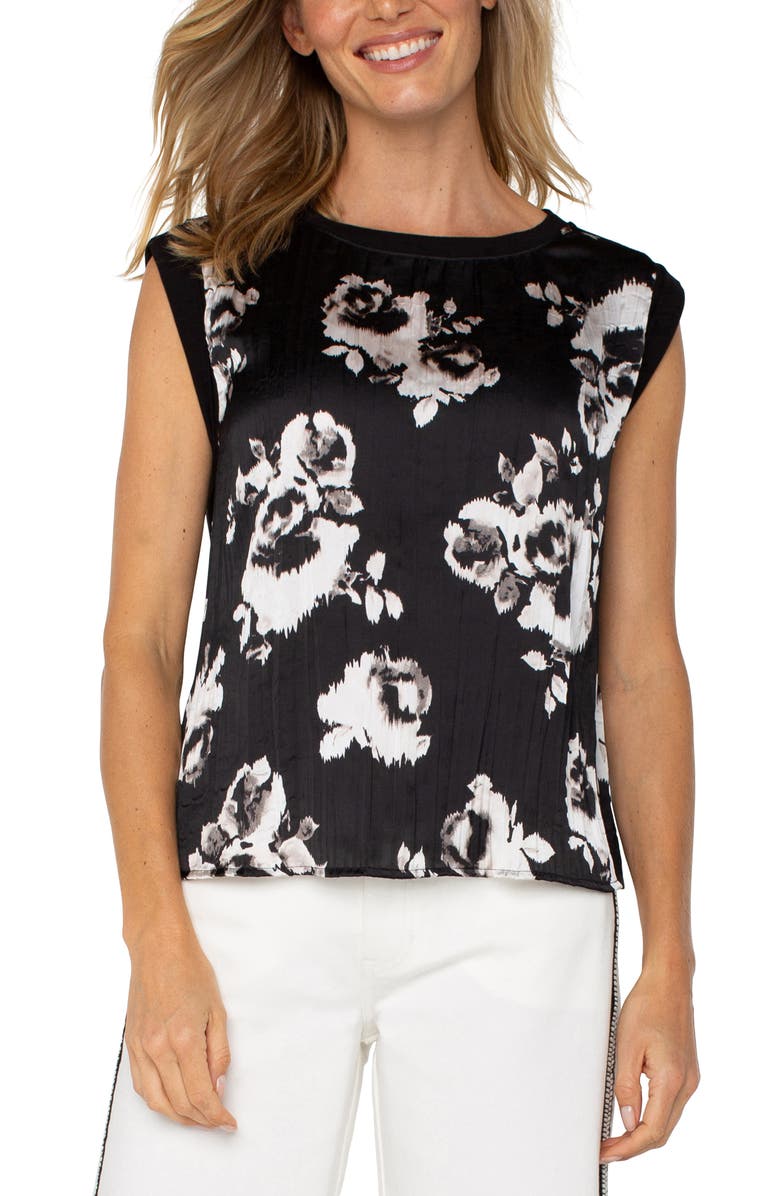 Liverpool Los Angeles Floral Mixed Media Sleeveless Top, Alternate, color, 