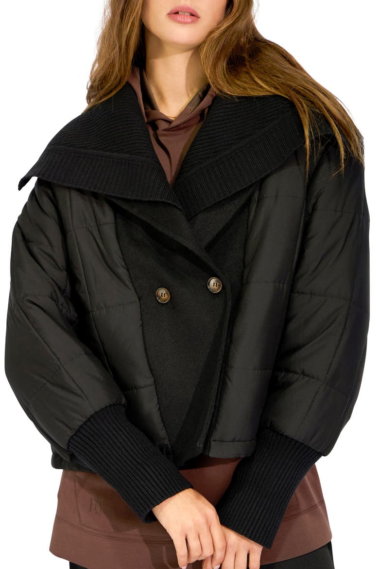 Elements Quilted Jacket with Detachable Rib Collar, Main, color, BLACK