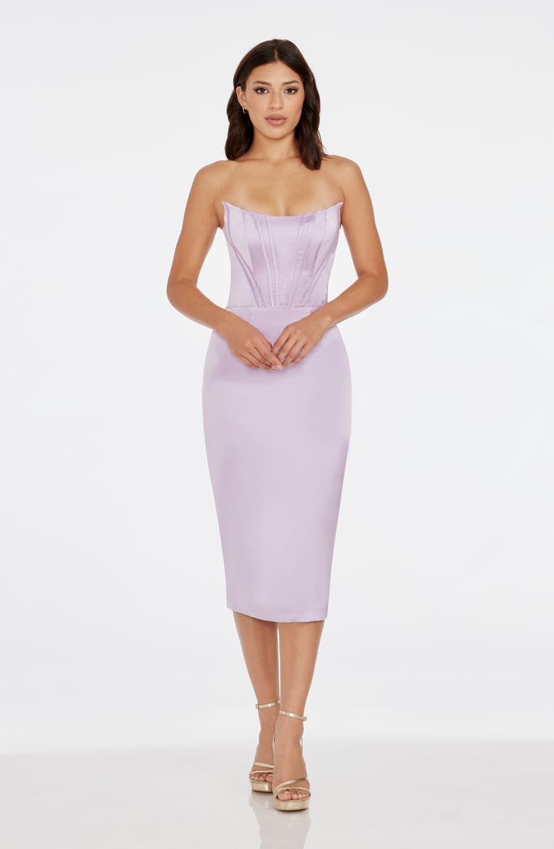 Dress the Population Cosette Strapless Satin Corset Cocktail Dress, Alternate, color, Lilac