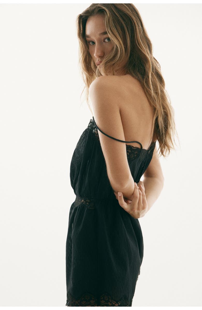 H&M Lace-trimmed Pyjama Playsuit, Alternate, color, Black