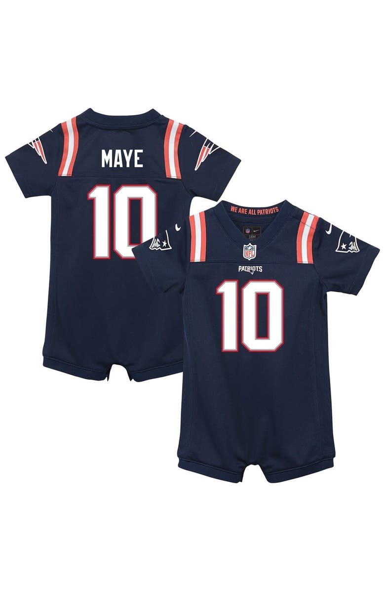 Nike Newborn & Infant Nike Drake Maye Navy New England Patriots Game Romper Jersey, Main, color, 