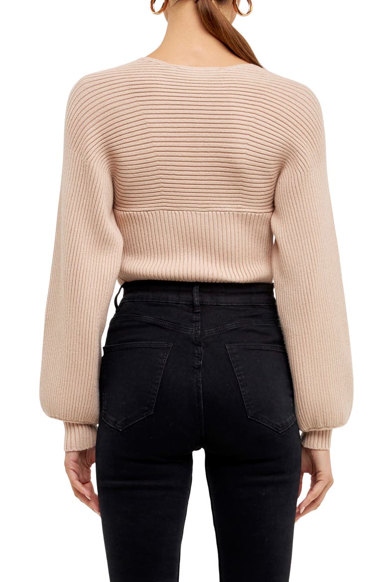 Ribbed Bishop Sleeve Top, Alternate, color, BEIGE