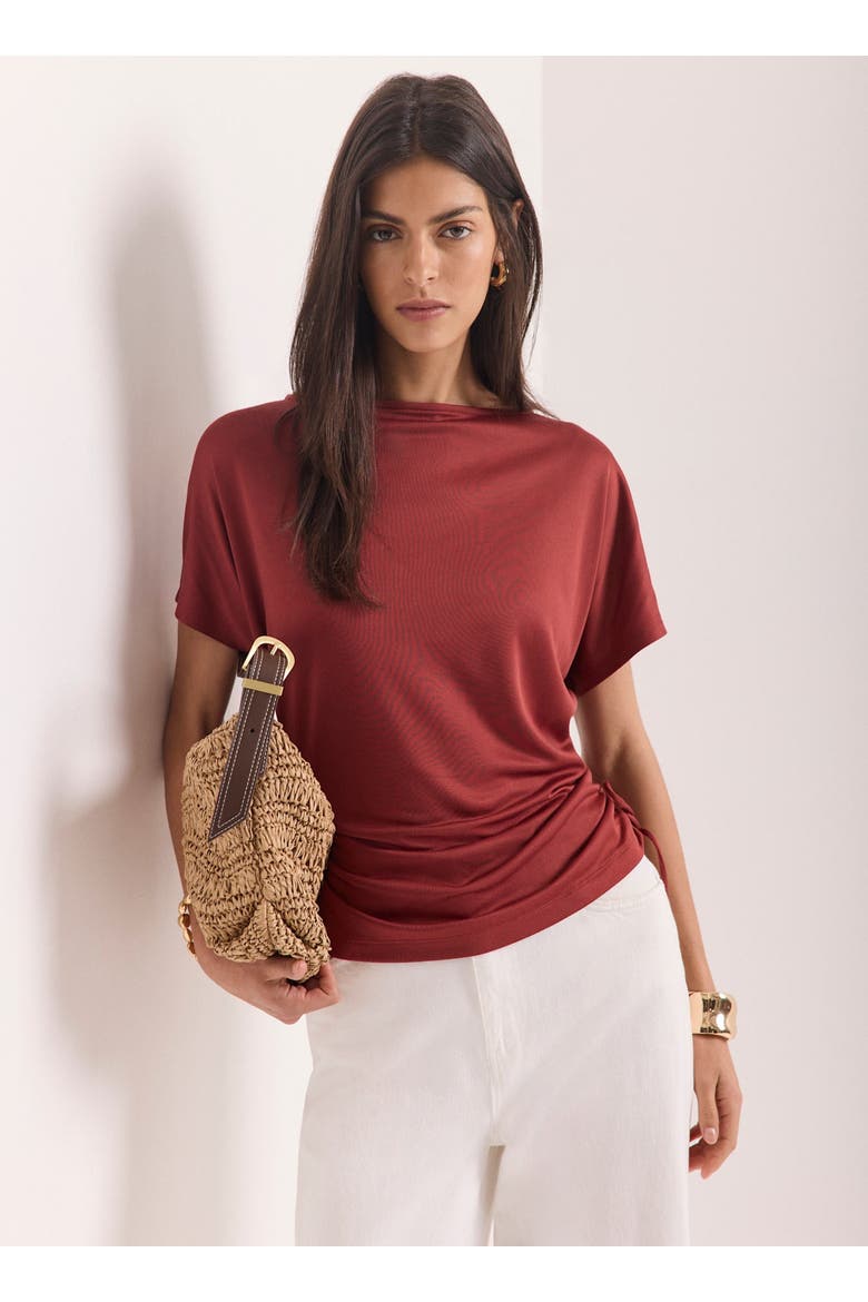 Jersey Ruched Tie Detail Top, Alternate, color, Brown