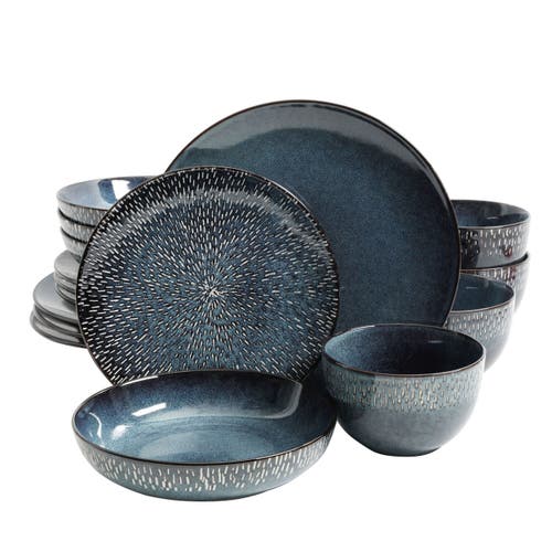 Gibson Elite Matisse 16-piece Double Bowl Dinnerware Set In Blue