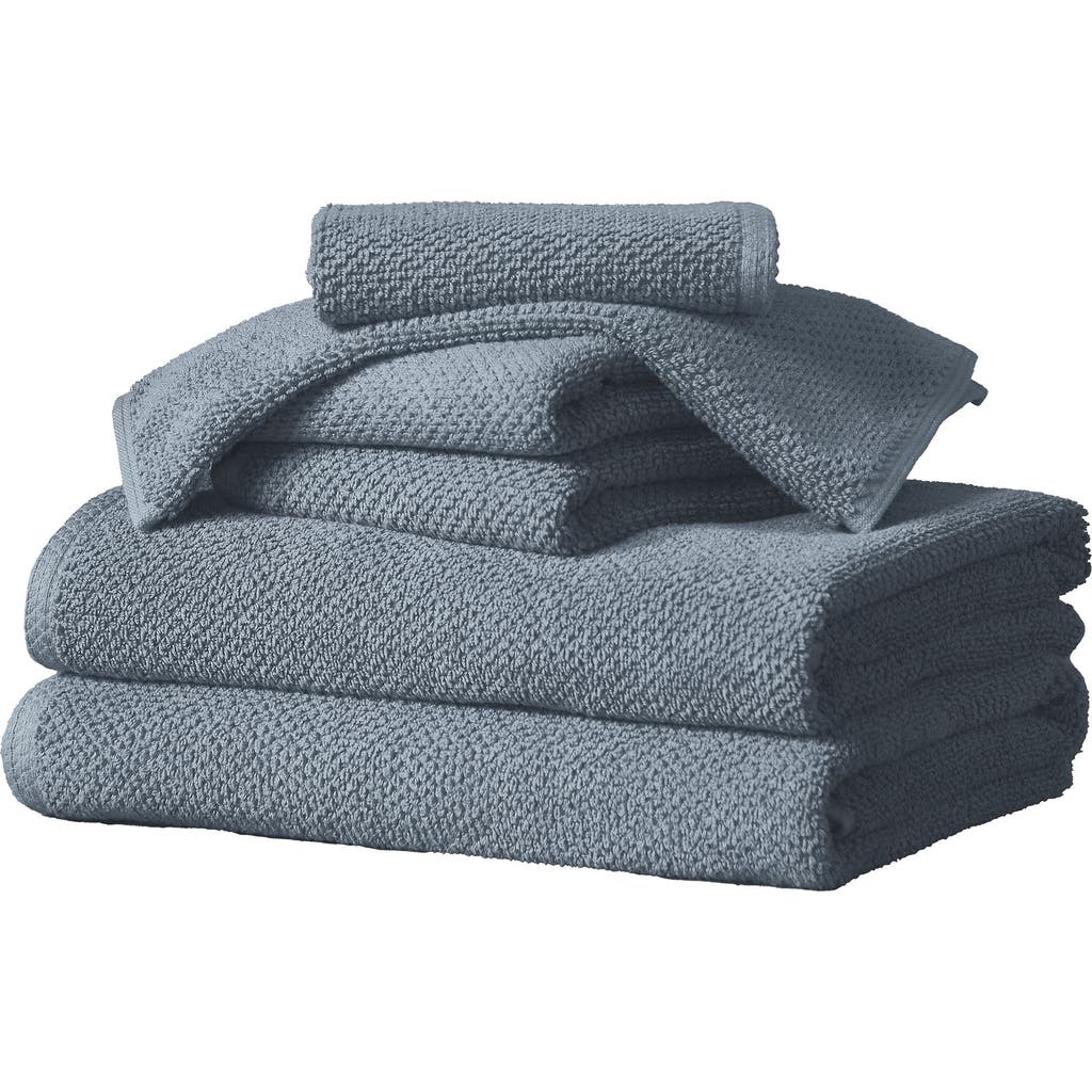 Woven & Weft Cotton 6-piece Textured Towel Set In Chambray Blue