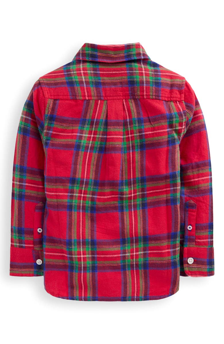 Mini Boden Kids' Plaid Cotton Flannel Button-Up Shirt, Alternate, color, Red Check
