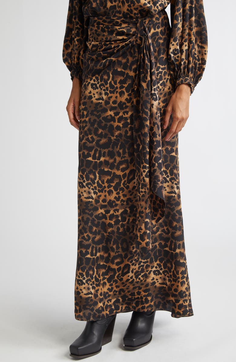Johanna Ortiz Wild Confidant Leopard Cosmology Silk Maxi Skirt, Alternate, color, Leopard