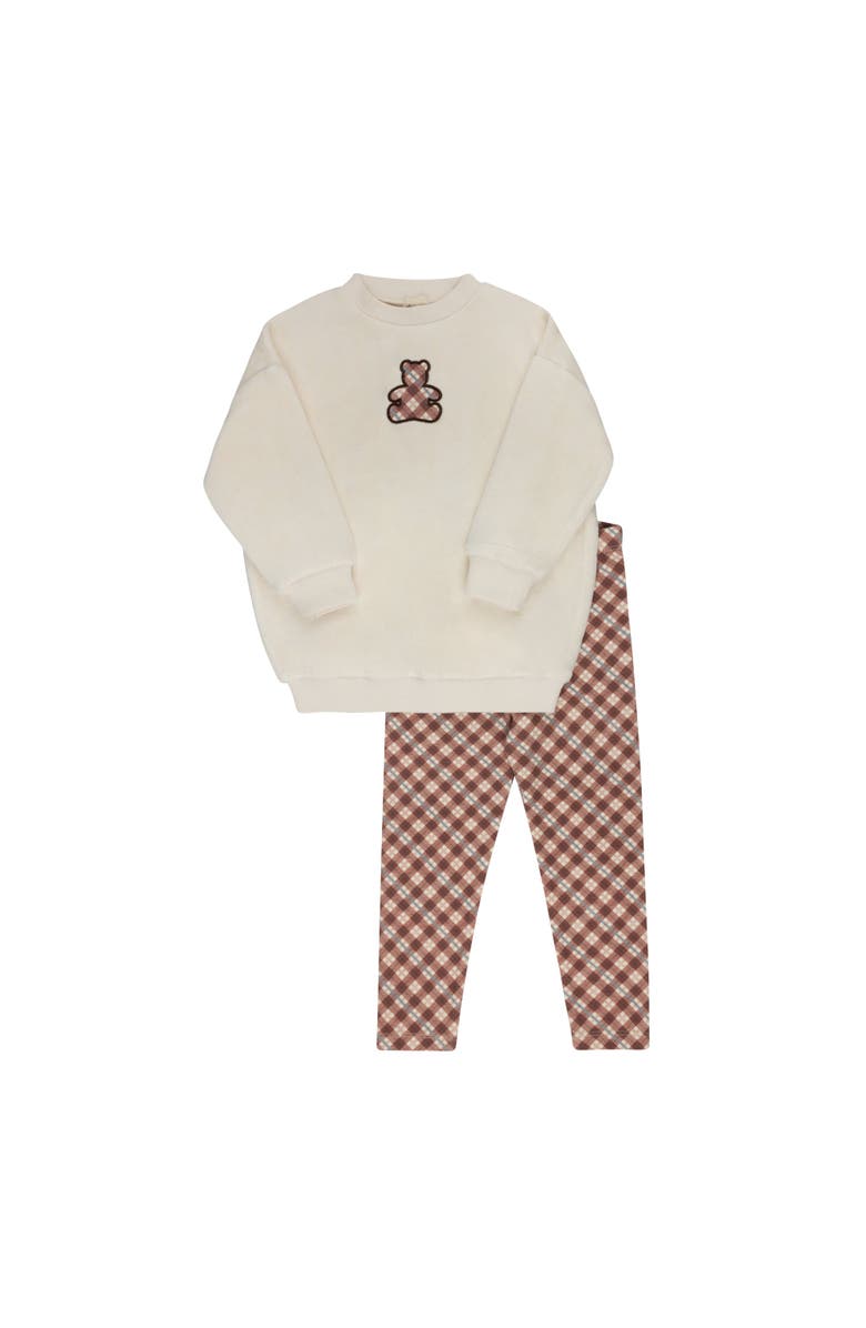 Ely's & Co. Velour Plaid Bear Collection - Sweatshirt + Leggings, Main, color, Ivory/Pink
