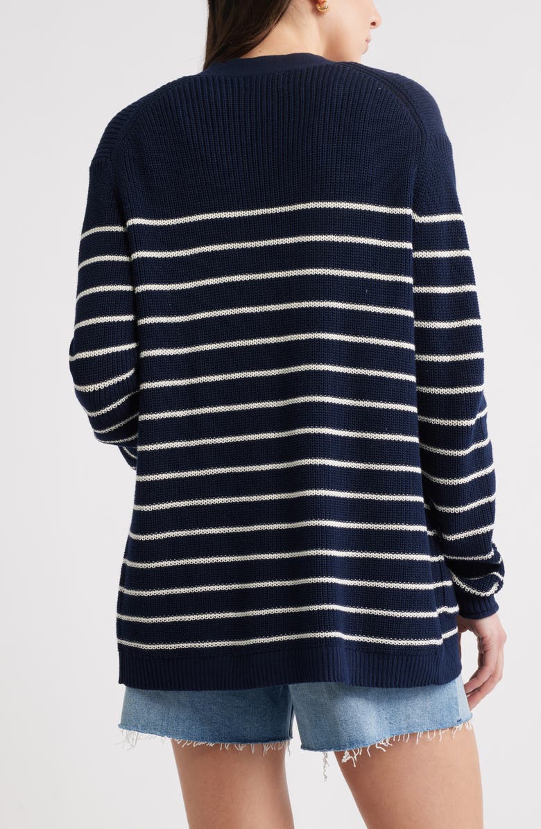 Caslon<sup>®</sup> Shaker Stitch Pima Cotton Cardigan, Alternate, color, Navy Blazer- Ivory Jana Stripe