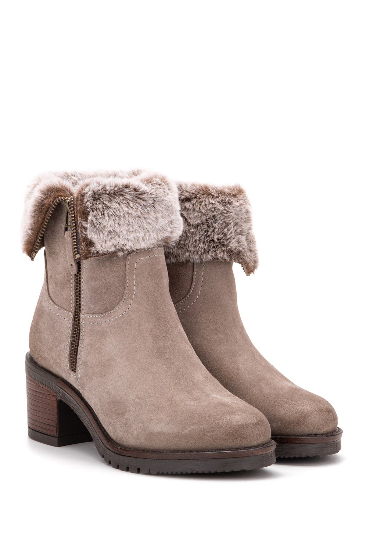 VINTAGE FOUNDRY Jeanette Faux Fur Lined Leather Bootie, Alternate, color, Taupe