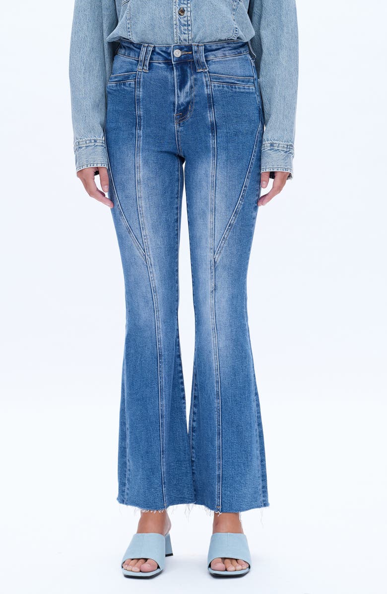 Bayeas Seamed High Waist Raw Hem Flare Jeans, Main, color, 