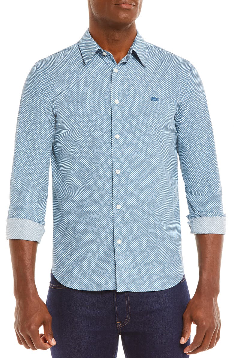 Lacoste Slim Fit Tennis Ball Print Button-Up Shirt, Main, color, 