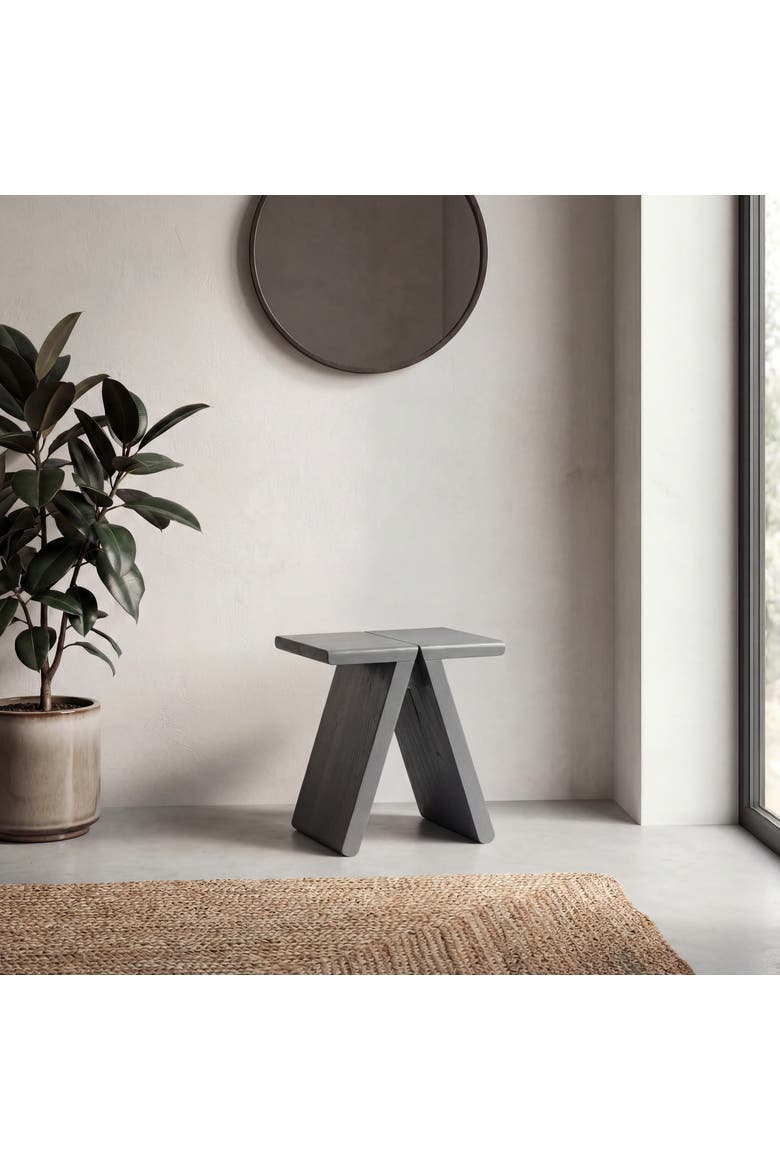 Jack Handcrafted Solid Wood Accent Stool, Minimalist A-Frame Backless Vanity Seat and Living Room Footstool, Alternate, color, Dark Gray