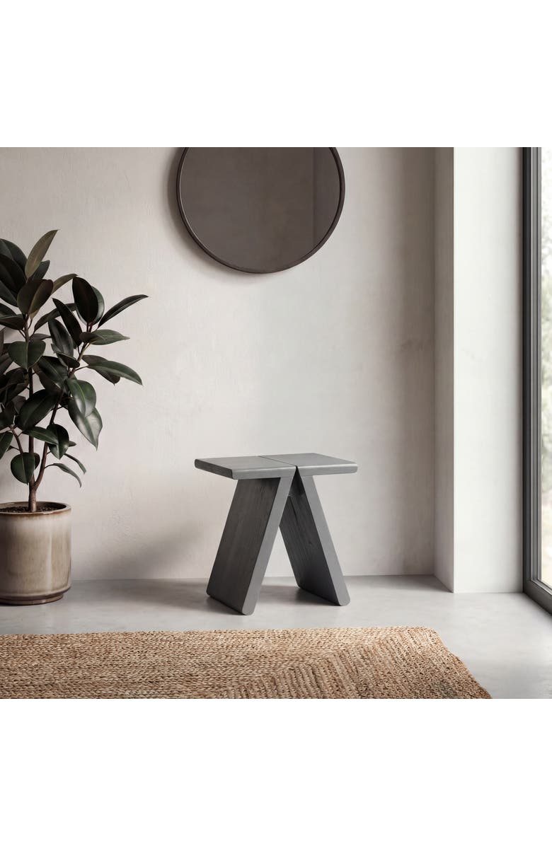 JONATHAN Y Jack Rustic Scandinavian Handcrafted Solid Mindi Wood Sculptural Base Accent Stool, Alternate, color, Dark Gray