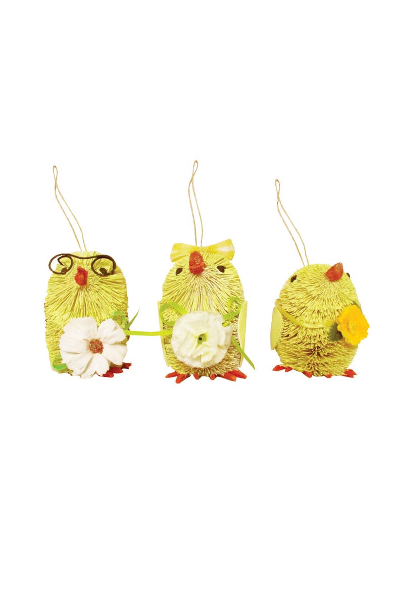 Chick Bottle Brush Ornament Set of 3, Main, color, Yellow