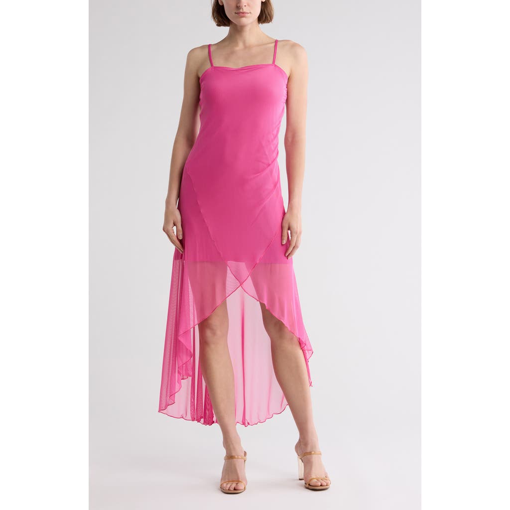 Bebe High Low Mesh Dress In Pink