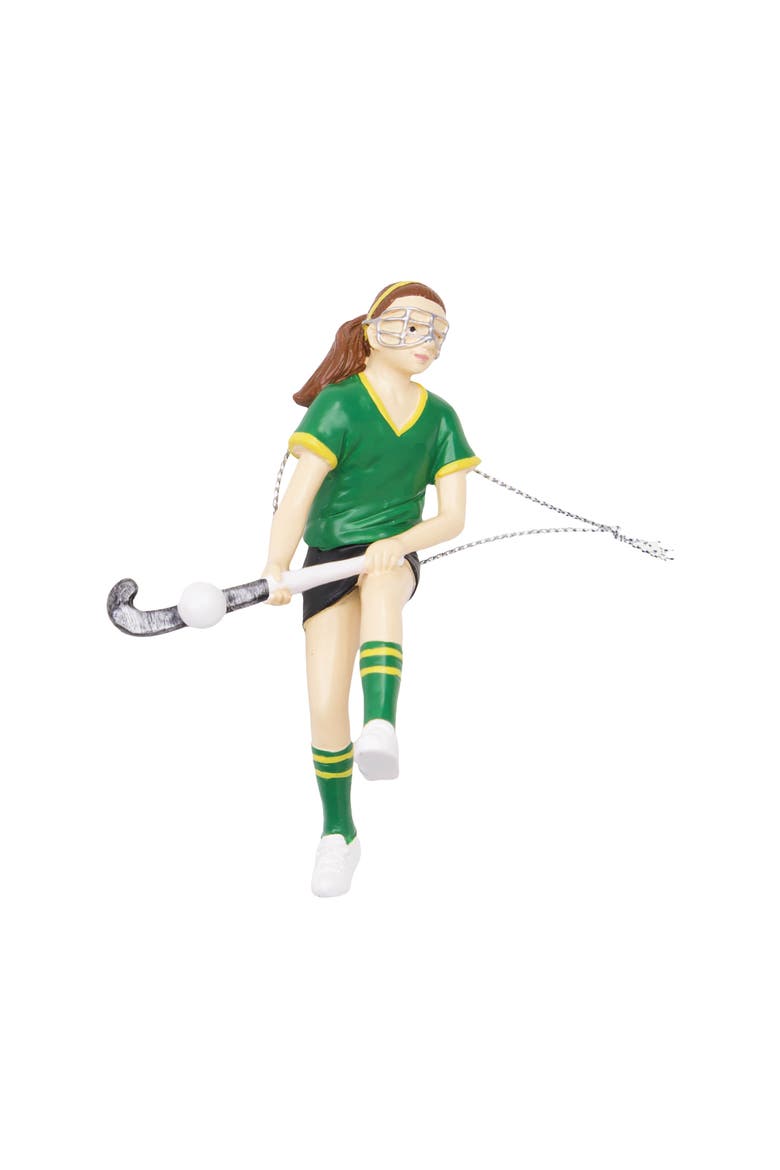Field Hockey Girl Ornament, Alternate, color, Green