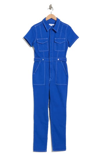 Good American Fit For Success Stretch Cotton Twill Jumpsuit In Blue