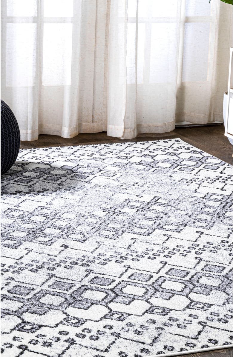 JONATHAN Y Azmar Moroccan Geometric Distressed Area Rug, Alternate, color, Ivory/Black