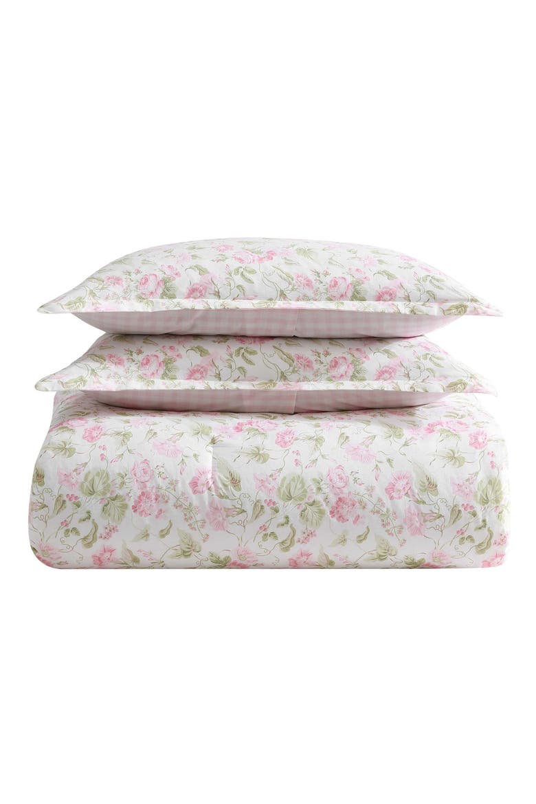 Morning Gloria 3-Piece Comforter & Sham Set, Main, color, PRETTY PINK/ GREEN
