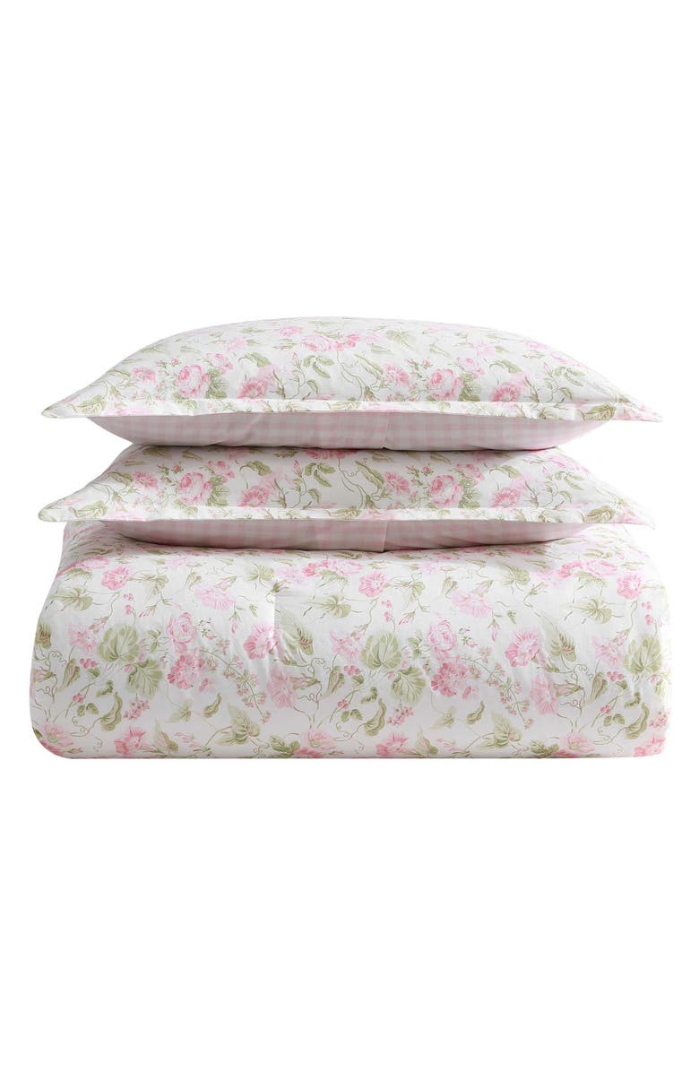 Laura Ashley Morning Gloria 3-Piece Comforter & Sham Set, Main, color, Pretty Pink/ Green