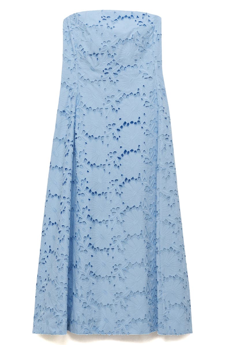 MANGO Sky Embroidered Strapless Cotton Sundress, Alternate, color, Blue