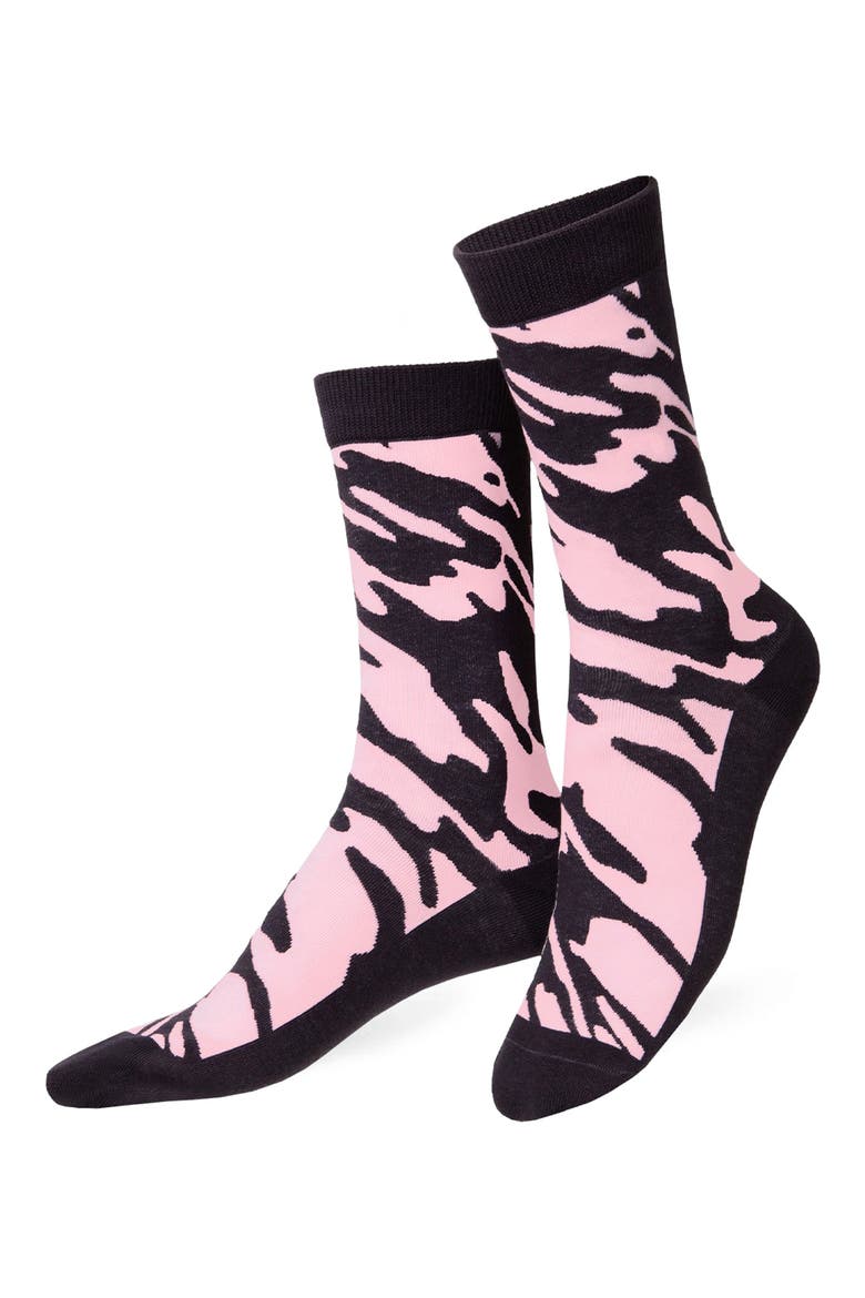 Rose Bubbles 3D Crew Socks, Main, color, PINK/ BLACK