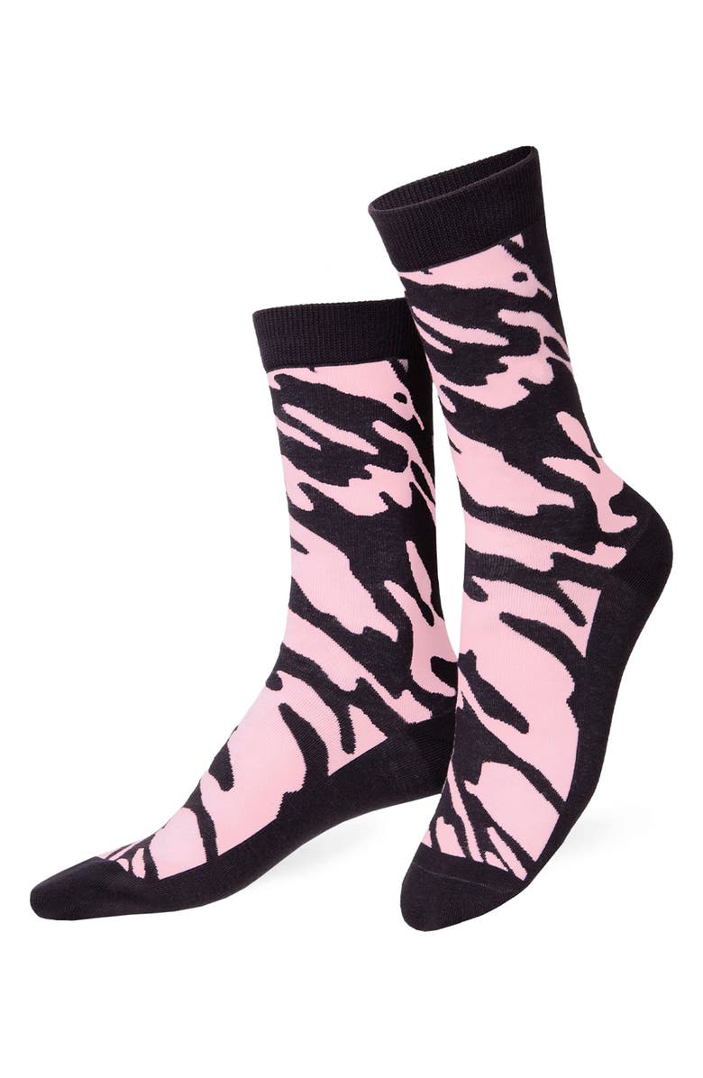 doiy Rose Bubbles 3D Crew Socks, Main, color, Pink/ Black