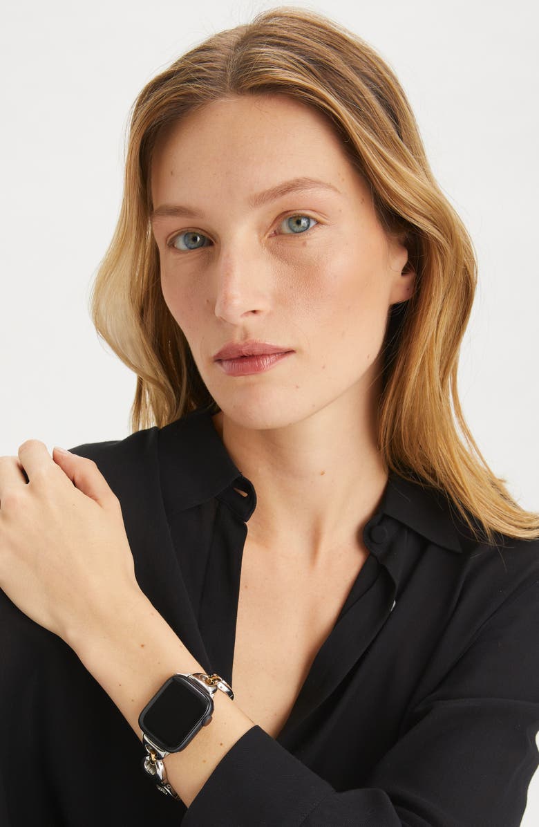 Tory Burch The Double T Link Two-Tone 18mm Apple Watch<sup>®</sup> Bracelet Watchband, Alternate, color, Two Tone