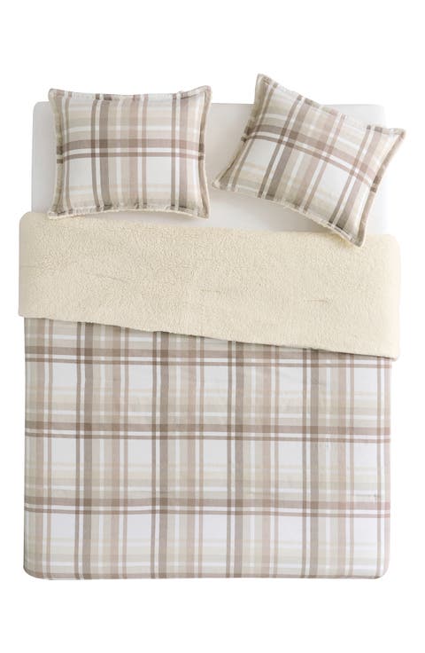 Plaid Flannel & Faux Shearling 3-Piece Comforter & Shams Set