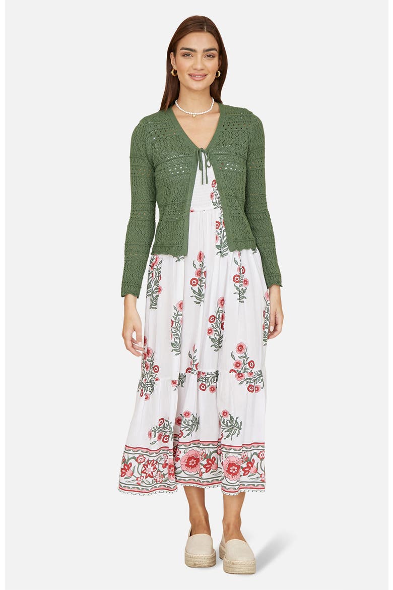 Crochet Tie Front Cardigan, Alternate, color, Green