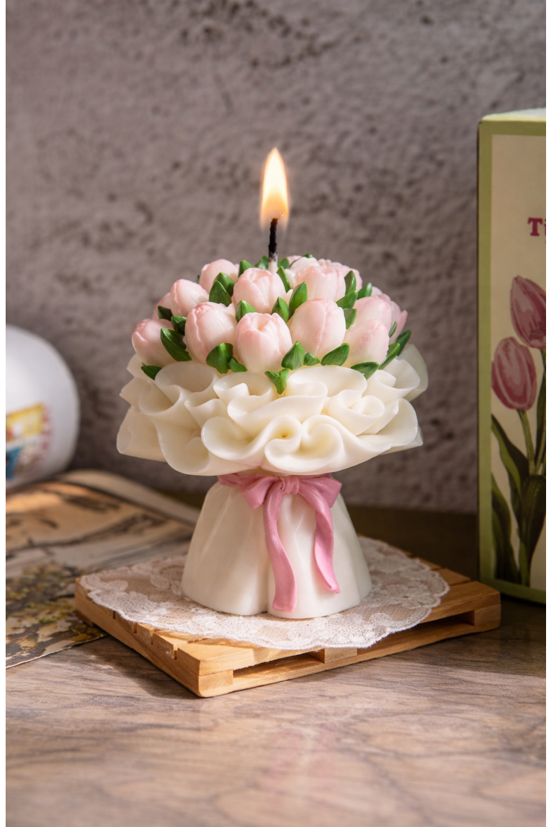 Tulip Bouquet Candle, Alternate, color, Soft Pink / White