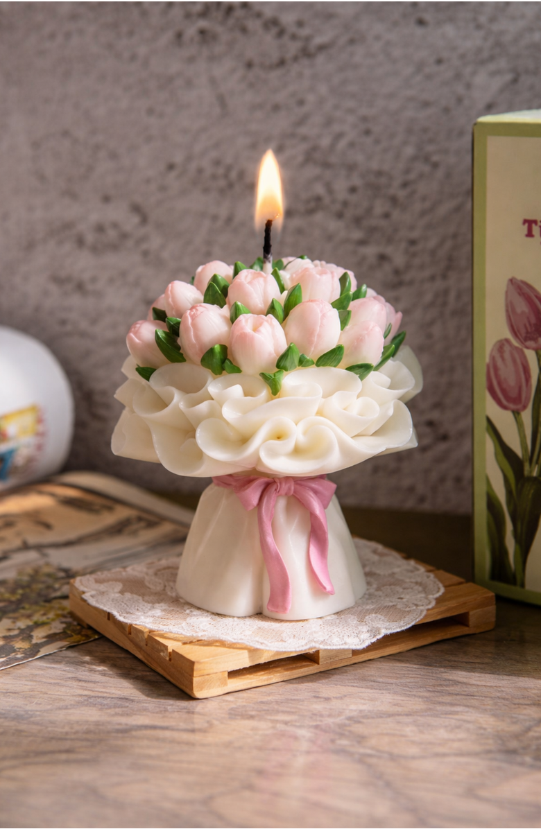 Southlake gifts Tulip Bouquet Candle, Alternate, color, Soft Pink / White