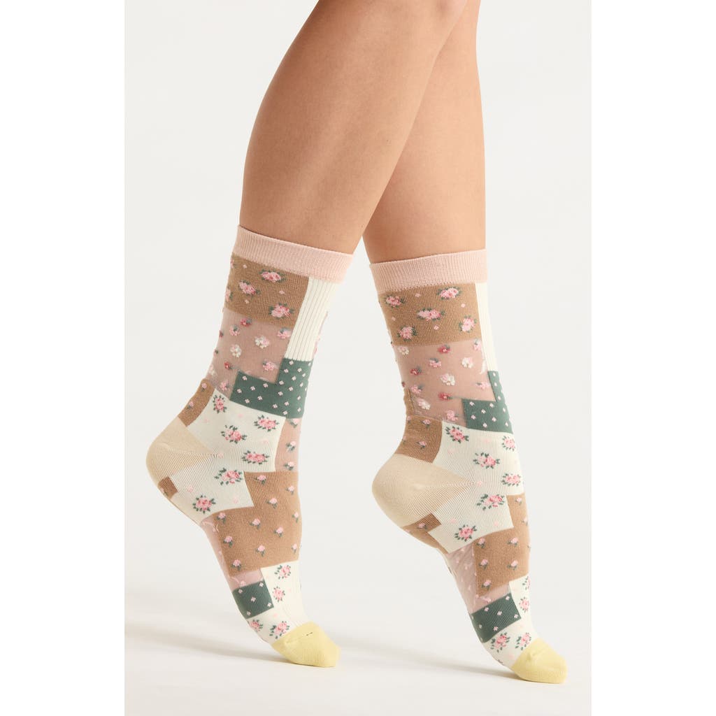 Casa Clara Rae Patchwork Crew Socks In Brown