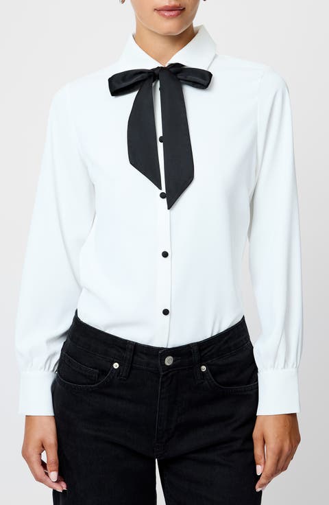 Quinn Satin Bow Crepe Shirt