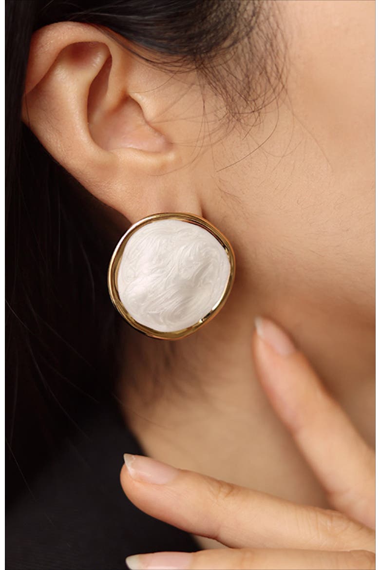 Enamel Ripple Earrings, Alternate, color, White & Gold