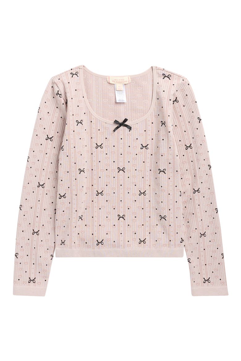 Kids' Rib Bow T-Shirt, Main, color, TAUPE/ BLACK