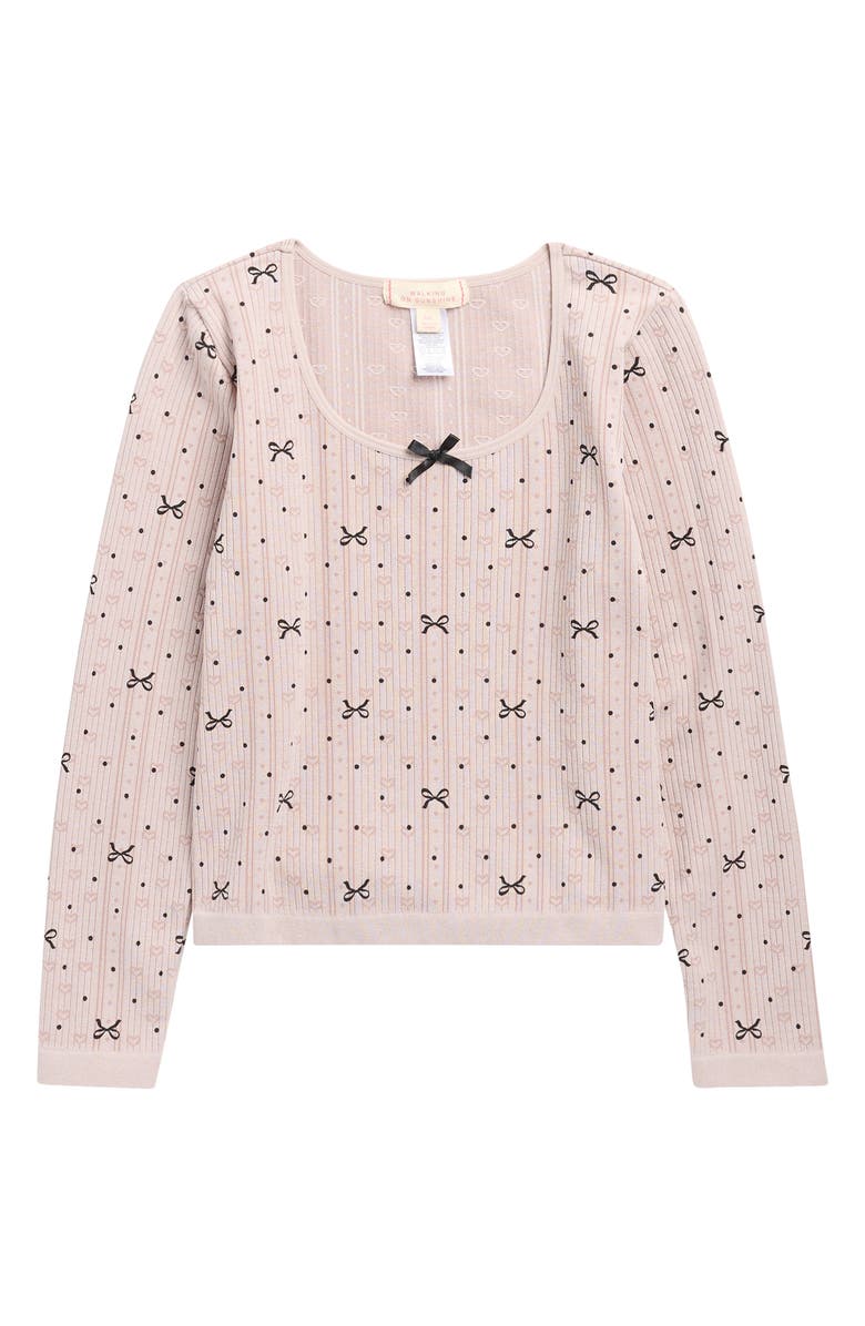 Walking on Sunshine Kids' Rib Bow T-Shirt, Main, color, Taupe/ Black