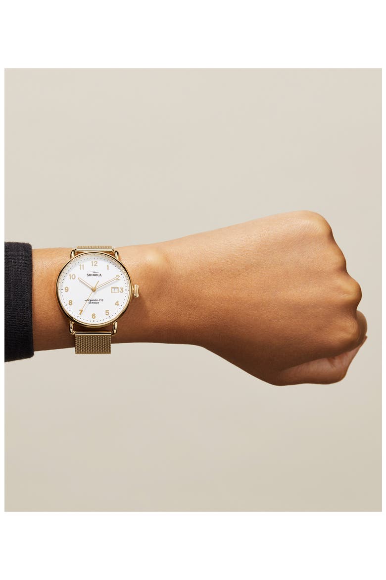 The Canfield Mesh Strap Watch, 38mm, Alternate, color, GOLD/ WHITE/ GOLD