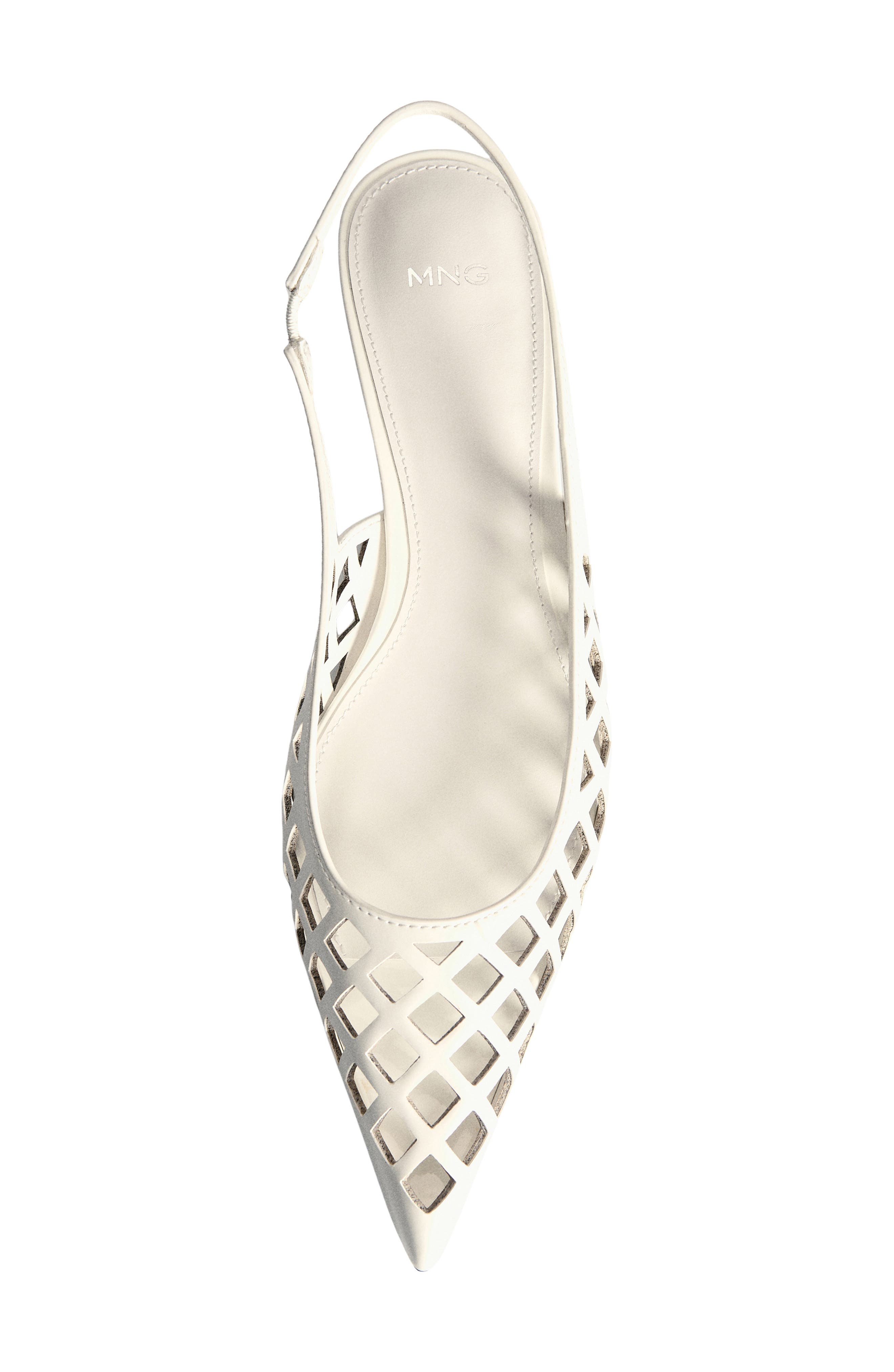 MANGO Laser Cut Pointed Toe Slingback Pump, Alternate, color, White