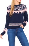 CeCe Bow Fair Isle Ribbon Detail Crewneck Sweater
