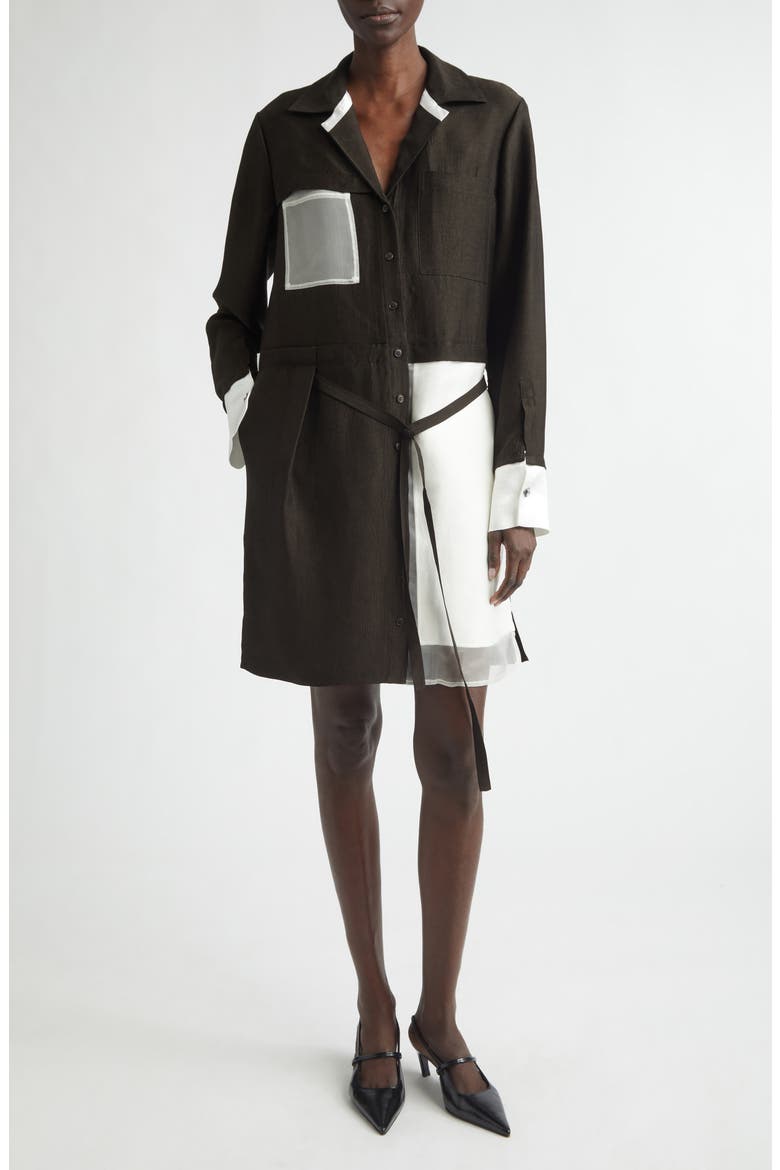 Soft Suiting Collage Long Sleeve Shirtdress, Main, color, NORI