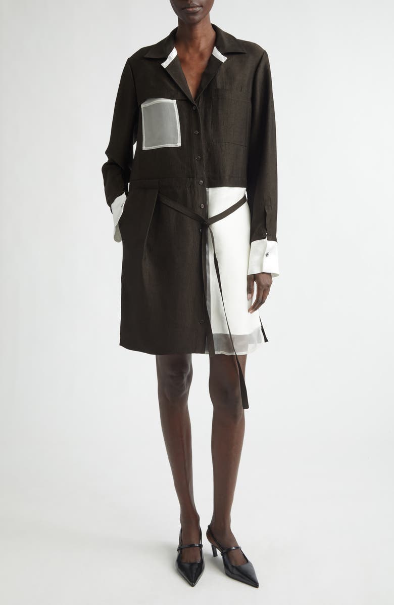 Jason Wu Collection Soft Suiting Collage Long Sleeve Shirtdress, Main, color, Nori