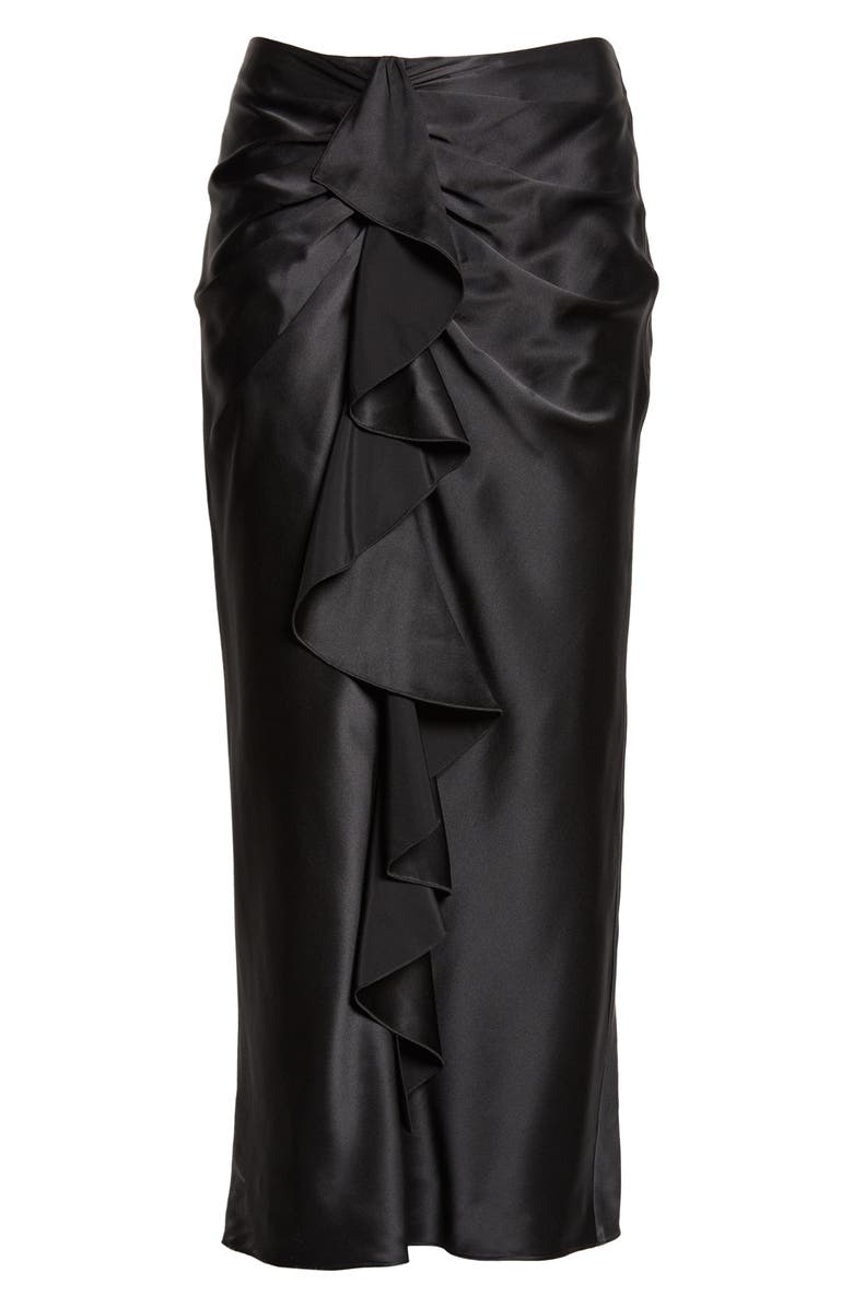 Cinq à Sept Cynthia Ruffle Ruched Silk Midi Skirt, Alternate, color, Black