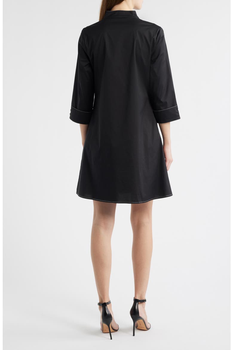 Front Zip Stretch Cotton Shirt Dress, Alternate, color, BLACK/ WHITE