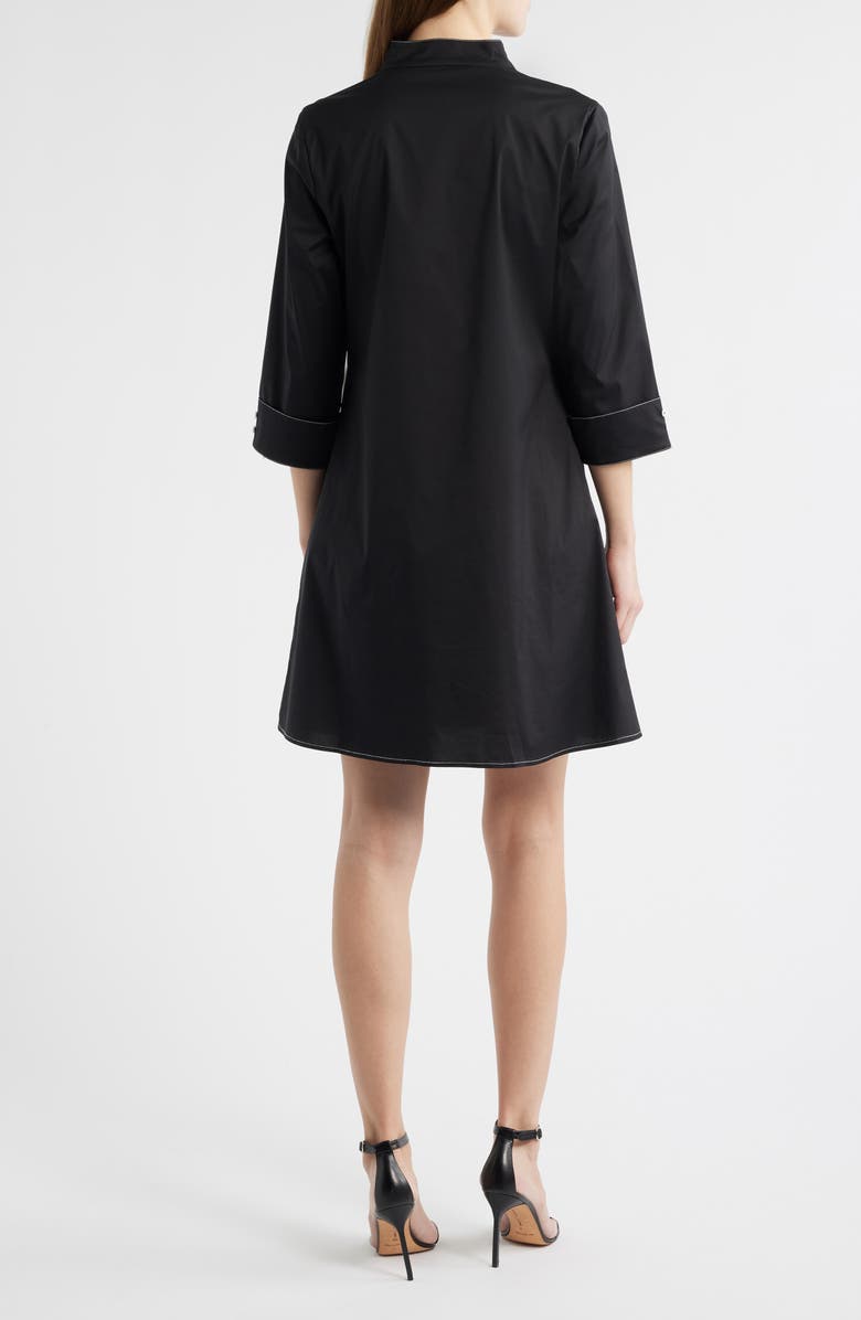 Ming Wang Front Zip Stretch Cotton Shirt Dress, Alternate, color, Black/ White