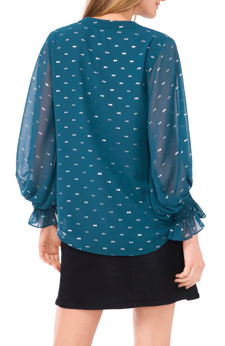 Vince Camuto Metallic Ruffle Cuff Top, Alternate, color, Deep Teal