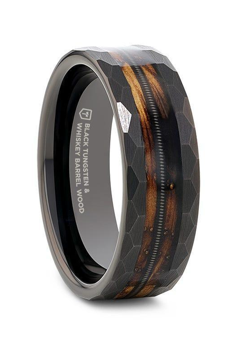 Riff Barrel Wood Tungsten Wedding Band, Main, color, Black / Brown