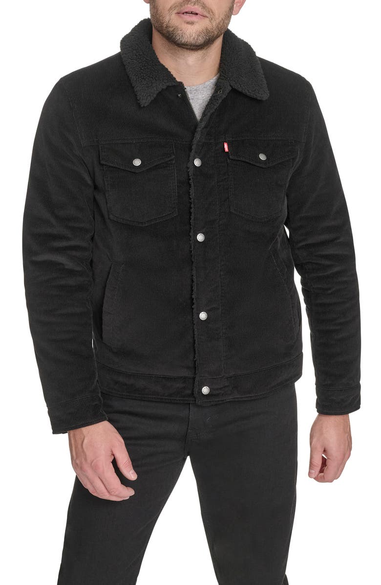 Levi's Corduroy & Faux Shearling Depot Jacket, Main, color, Black